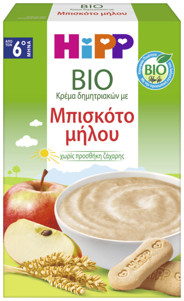 HiPP Bio Κρέμα Δημητριακών με Μπισκότο Μήλου από τον 6ο Μήνα 250g