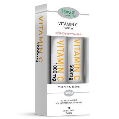 Power οf Nature Promo Vitamin C 1000mg Stevia 20 Αναβράζοντα Δισκία με ΔΩΡΟ Vitamin C 500mg 20 Αναβράζοντα Δισκία
