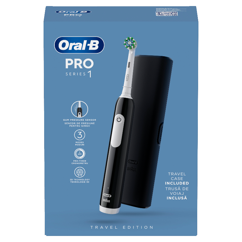 ORAL-B Pro Series 1 Mαύρη Ηλεκτρική Οδοντόβουρτσα με 1 Κεφαλή Βουρτσίσματος και Θήκη Ταξιδίου 1 ORAL-B Pro Series 1 Mαύρη Ηλεκτρική Οδοντόβουρτσα με 1 Κεφαλή Βουρτσίσματος και Θήκη Ταξιδίου