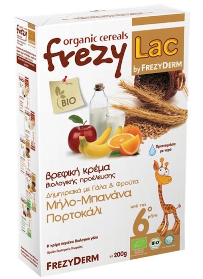Frezyderm Frezylac Βιολογική Βρεφική Κρέμα Δημητριακών με Γάλα-Μήλο-Μπανάνα και Πορτοκάλι 200g