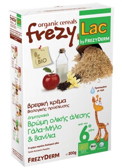 Frezyderm Frezylac Βρώμης Ολικής Άλεσης με Γάλα-Μήλο και Βανίλια Βρεφική Κρέμα 200g