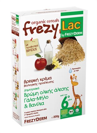 Frezyderm Frezylac Βρεφική Κρέμα Βρώμης Ολικής Άλεσης με Γάλα,Μήλο και Βανίλια 200g