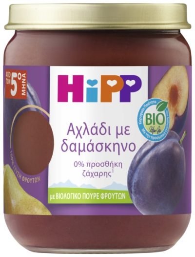 HiPP Βιολογικό Παρασκεύασμα Φρούτων Αχλάδι με Δαμάσκηνο από τον 5ο Μήνα 160g