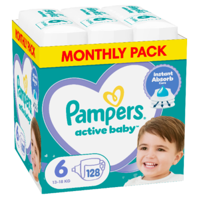 Pampers Active Baby Πάνα Μέγεθος 6 (13kg-18kg) - 128 Πάνες