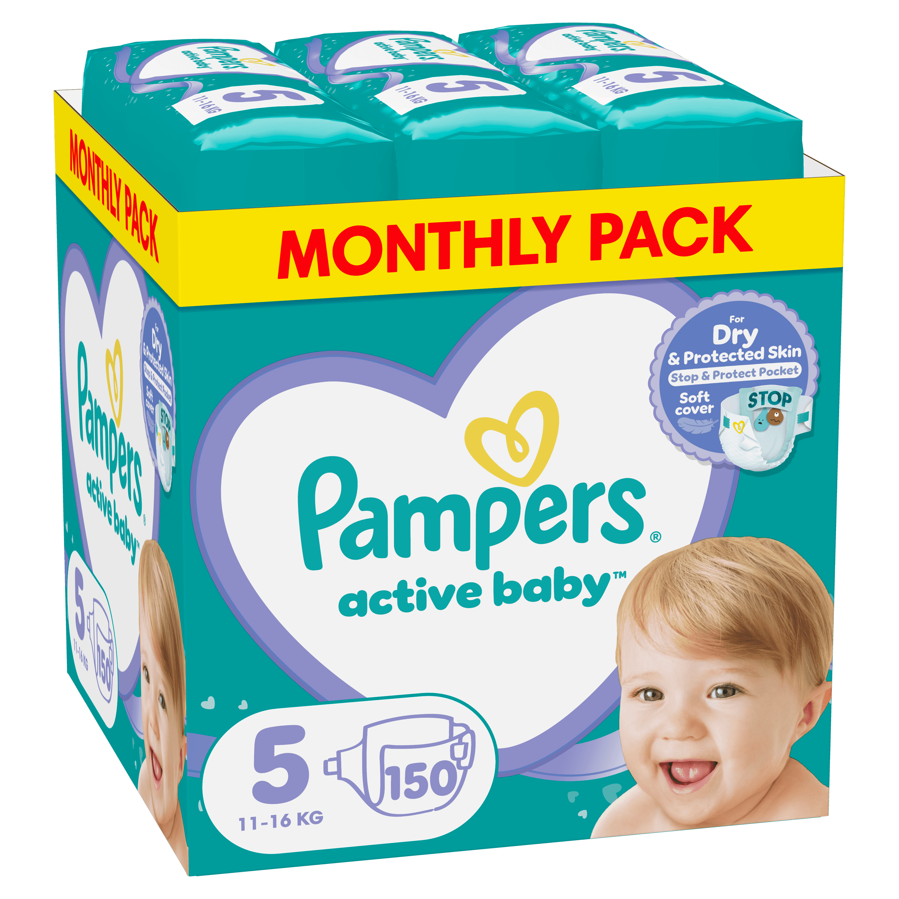 Pampers Active Baby Πάνα Μέγεθος 5 (11kg-16kg) - 150 Πάνες 1 80842805_8001090910981_PAMPERS ACTIVE BABY ΜΕΓ 5 1X150 MSB_PI