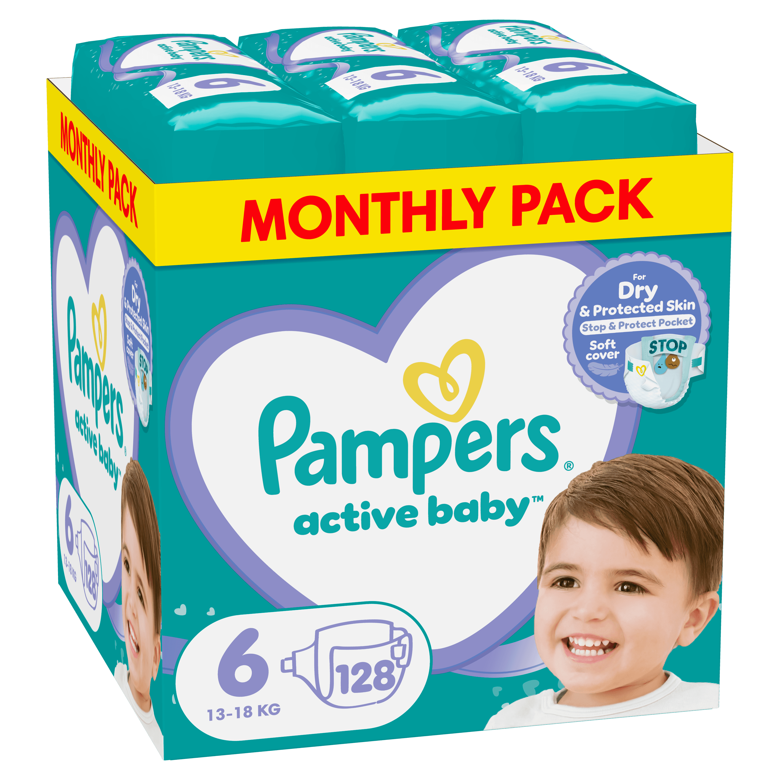 Pampers Active Baby Πάνα Μέγεθος 6 (13kg-18kg) - 128 Πάνες | onpharm.gr