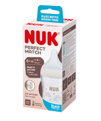 NUK Perfect Match Μπιμπερό Γυάλινο με Μαλακή Θηλή Σιλικόνης Small 0+ Μηνών 120ml