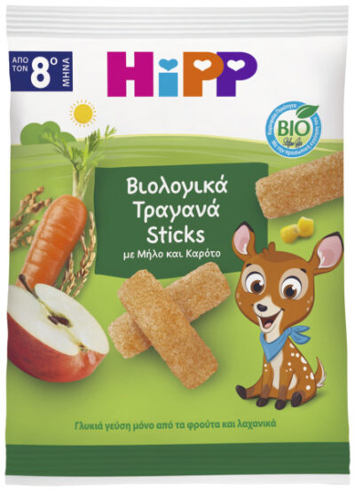 ΗiPP BIO Τραγανά Sticks με Μήλο και Καρότο από τον 8ο Μήνα 30g