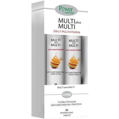 Power οf Nature Multi+Multi Stevia 20 Αναβράζοντα Δισκία Γεύση Ροδάκινο 1+1 ΔΩΡΟ