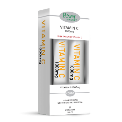 Power οf Nature Promo Vitamin C 1000mg Stevia 20 Αναβράζοντα Δισκία 1+1 ΔΩΡΟ