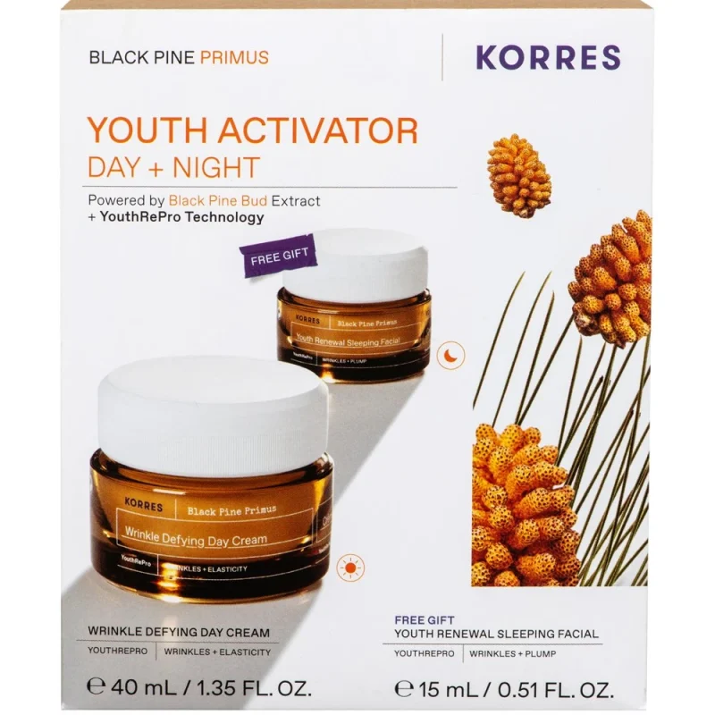 Korres Promo Black Pine Primus Λείανση Ρυτίδων και Ελαστικότητα Κρέμα Νεότητας Ημέρας 40ml με ΔΩΡΟ Κρέμα Νύχτας 15ml