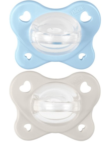 Chicco Πιπίλα Όλο Σιλικόνη Physio Dual Soft ΓΚΡΙ-ΣΙΕΛ 2-6 Μηνών 2 Τεμάχια