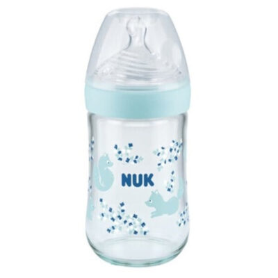 NUK Nature Sense Μπιμπερό Γυάλινο Με Δείκτη Ελέγχου Θερμοκρασίας 240ml Μπλε
