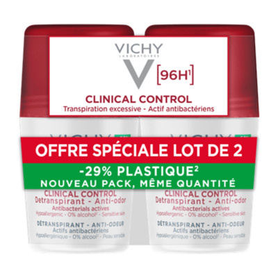 Vichy Deodorant 96h Clinical Control Roll-On 50ml 2 Τεμάχια με Έκπτωση 50% στο 2ο Προϊόν