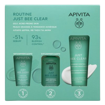 Apivita Promo JUST BEE CLEAR Κρέμα κατά των ατελειών 40ml με ΔΩΡΟ JUST BEE CLEAR Gel Καθαρισμού 15ml & ΔΩΡΟ JUST BEE CLEAR Λοσιόν Σύσφιξης Πόρων 50ml