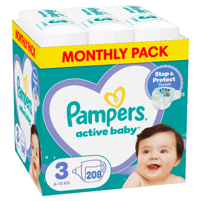 Pampers Active Baby Πάνα Μέγεθος 3 (6kg-10kg) - 208 Πάνες