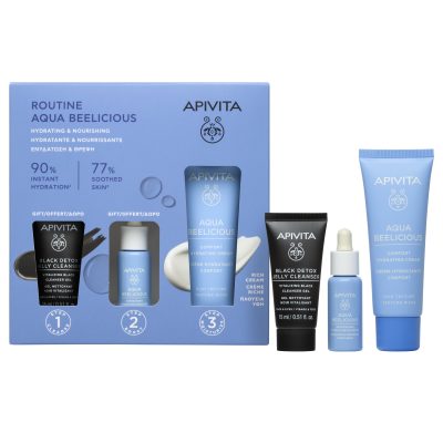 Apivita Promo AQUA BEELICIOUS Απαλή Κρέμα Ενυδάτωσης Πλούσιας Υφής 40ml με ΔΩΡΟ  Μαύρο Ζελ Καθαρισμού 15ml & ΔΩΡΟ AQUA BEELICIOUS  Booster 10ml
