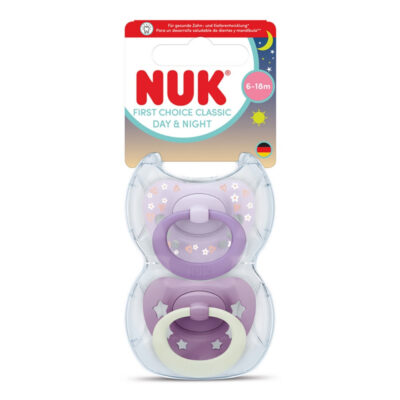NUK First Choice Classic Day & Night Πιπίλα Σιλικόνης με Θήκη 6-18 Μηνών Μωβ 2 Τεμάχια