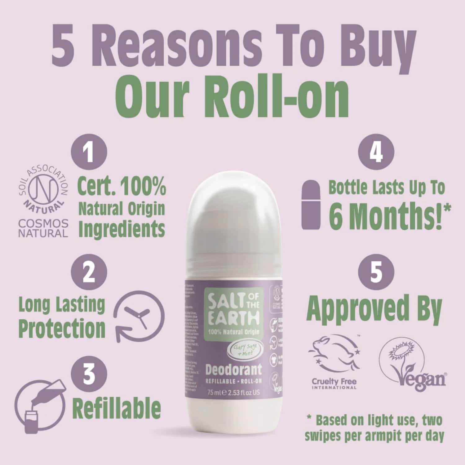Salt of the Earth Vegan Αποσμητικό Επαναγεμιζόμενο Roll-On 75ml Clary Sage & Mint 2 Salt of the Earth Vegan Αποσμητικό Επαναγεμιζόμενο Roll-On 75ml Clary Sage & Mint