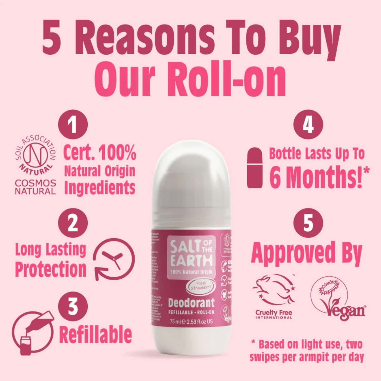 Salt of the Earth Vegan Αποσμητικό Επαναγεμιζόμενο Roll-On 75ml Strawberry 4 Salt of the Earth Vegan Αποσμητικό Επαναγεμιζόμενο Roll-On 75ml Strawberry - Image 4