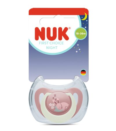 NUK First Choice Night Πιπίλα Σιλικόνης με Θήκη 18-36 Μηνών Bunny 1 Τεμάχιο