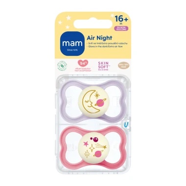 MAM Πιπίλα Air Night Σιλικόνης 16+ Μηνών Κορίτσι 2 Τεμάχια