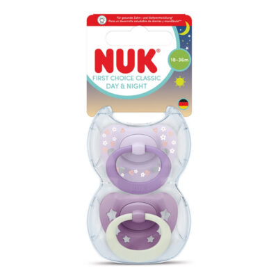 NUK First Choice Classic Day & Night Πιπίλα Σιλικόνης με Θήκη 18-36 Μηνών Μωβ 2 Τεμάχια